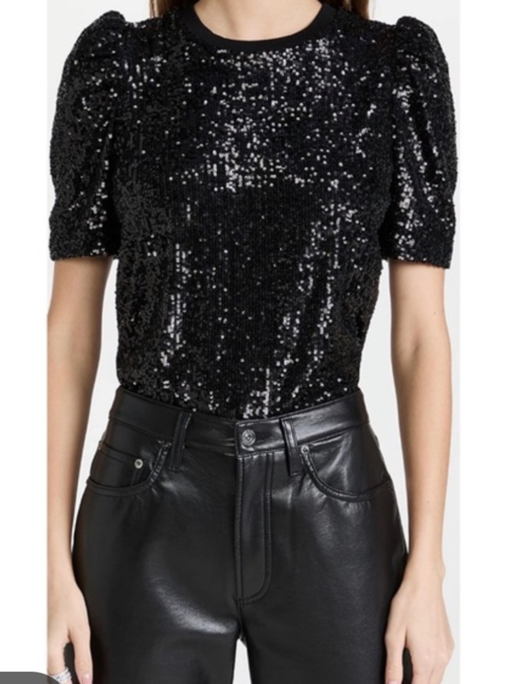 Generation love Aleah black sequin puff sleeve short sleeve blouse sz s